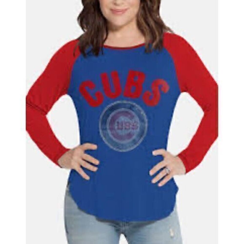 Touch Royal Chicago Cubs Alyssa Milano Long Sleeve T Shirt Rhinestone Logo Small